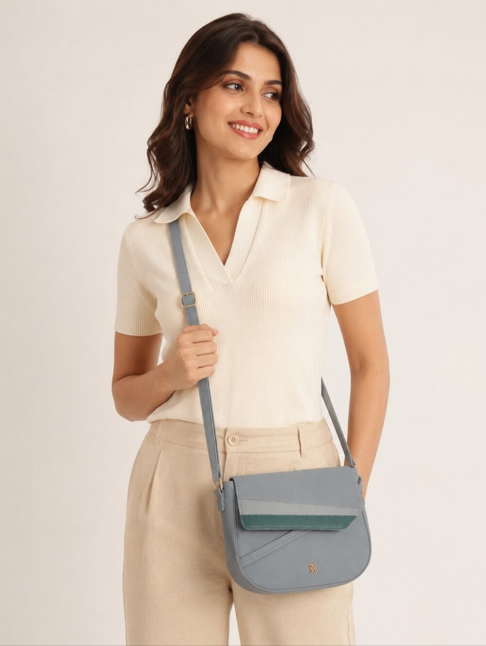 Baggit Ashlyn Ice Blue Crossbody Handbag | Women’s Casual Sling Bag with Zipper